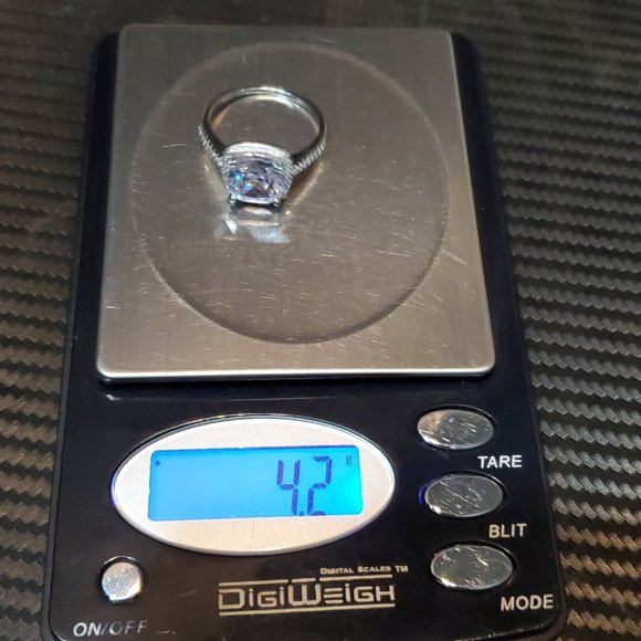 Size 10.5 925 Sterling Silver Square Cubic Zirconia Halo Ring - Picture 8 of 8